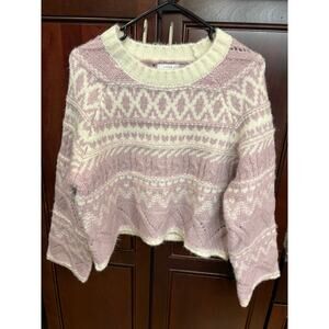 Lush Women's Mauve and Ivory Cropped Sweater Size M NWT